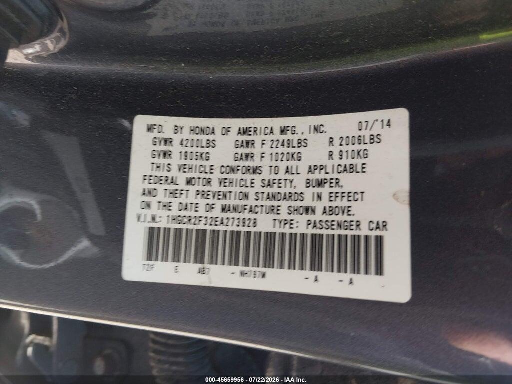 1HGCR2F32EA273928 2014 HONDA ACCORD photo no. 9