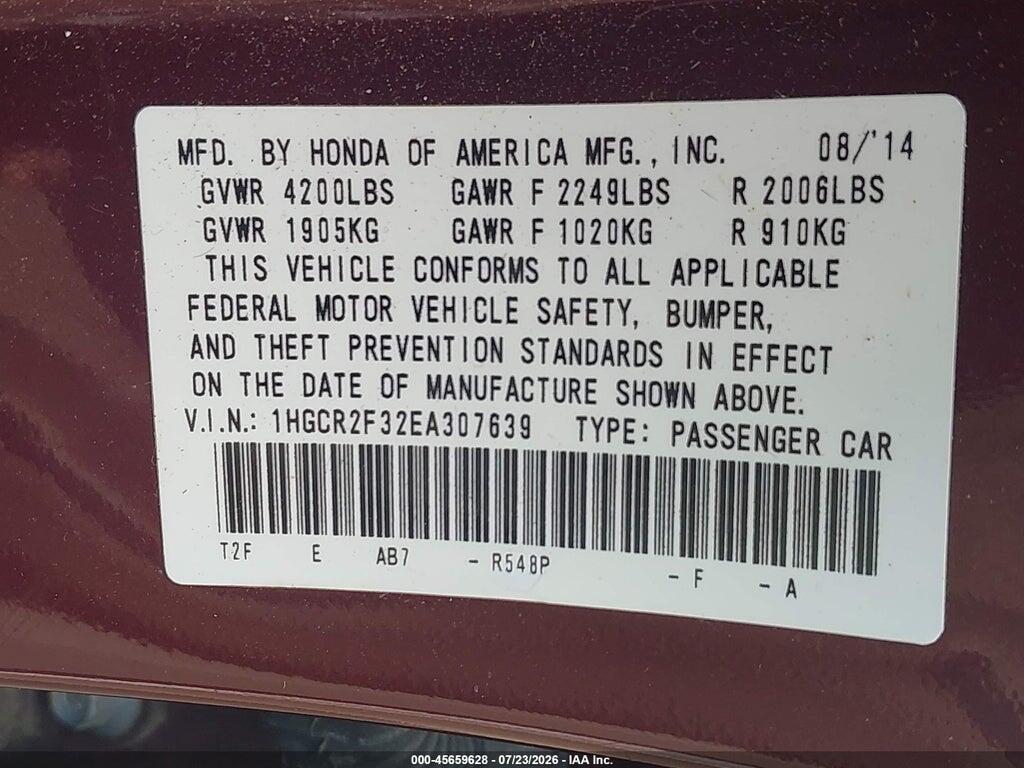 1HGCR2F32EA307639 2014 HONDA ACCORD photo no. 9