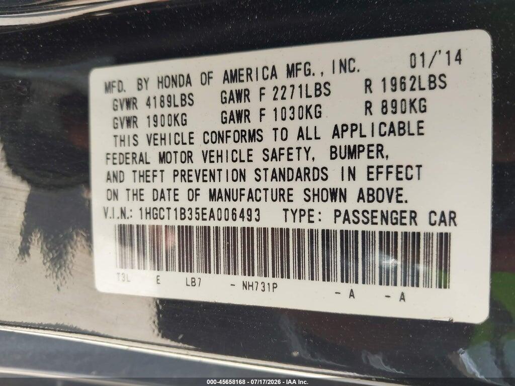 1HGCT1B35EA006493 2014 HONDA ACCORD photo no. 9