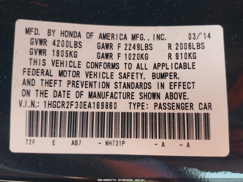 1HGCR2F30EA169860 2014 HONDA ACCORD photo no. 9