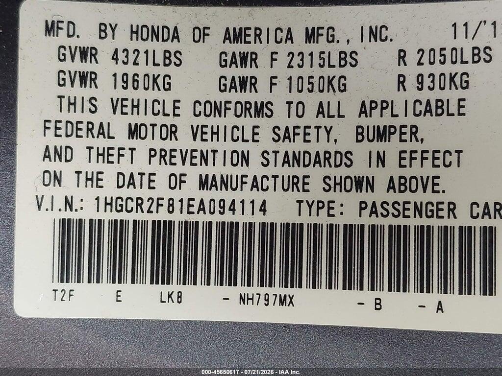 1HGCR2F81EA094114 2014 HONDA ACCORD photo no. 9
