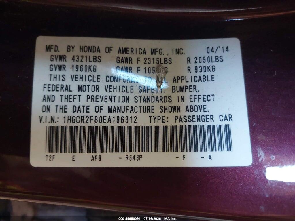 1HGCR2F80EA196312 2014 HONDA ACCORD photo no. 9