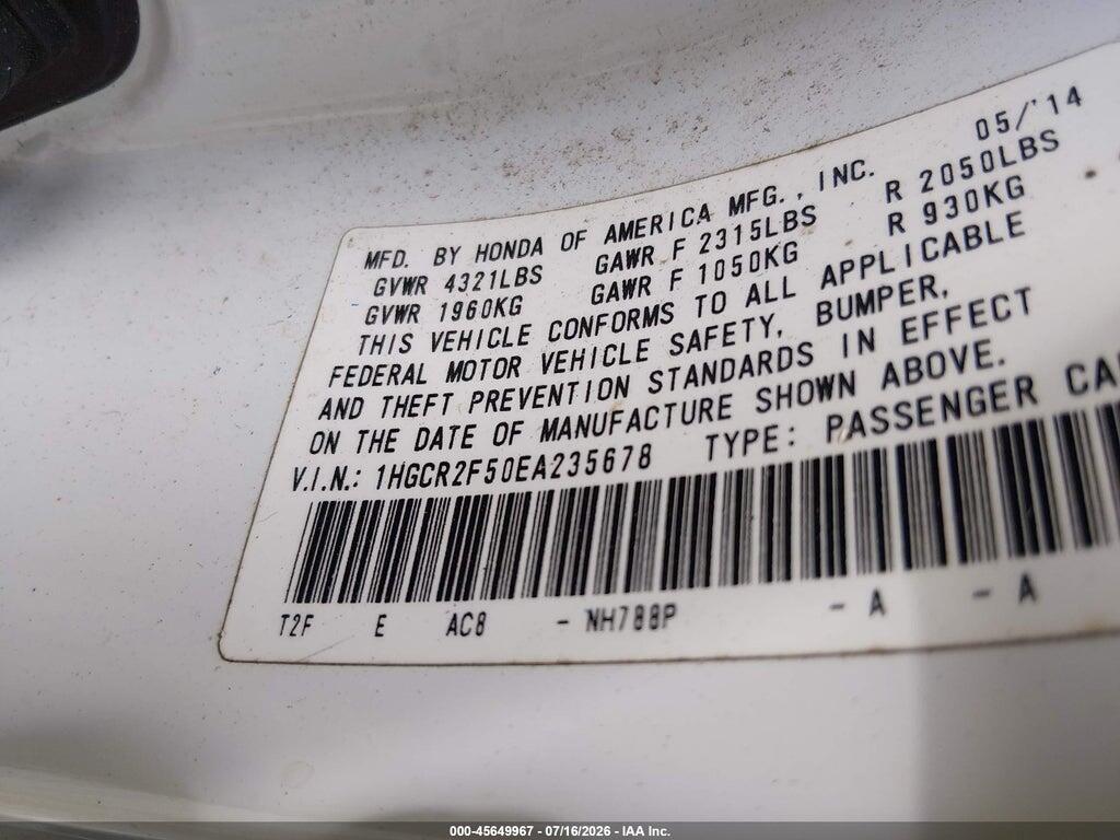 1HGCR2F50EA235678 2014 HONDA ACCORD photo no. 9