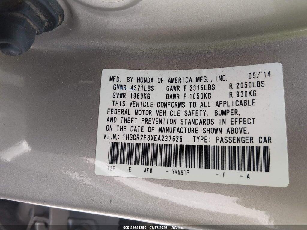 1HGCR2F8XEA237626 2014 HONDA ACCORD photo no. 9