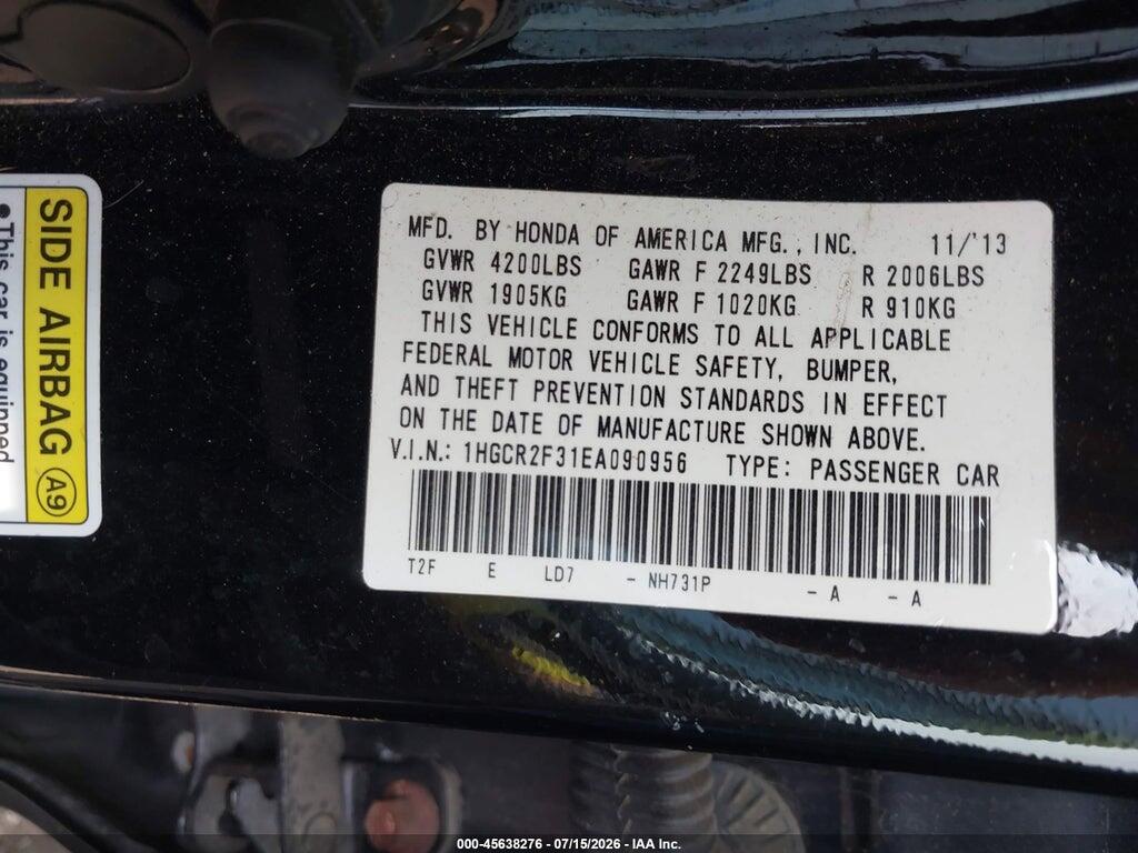1HGCR2F31EA090956 2014 HONDA ACCORD photo no. 9