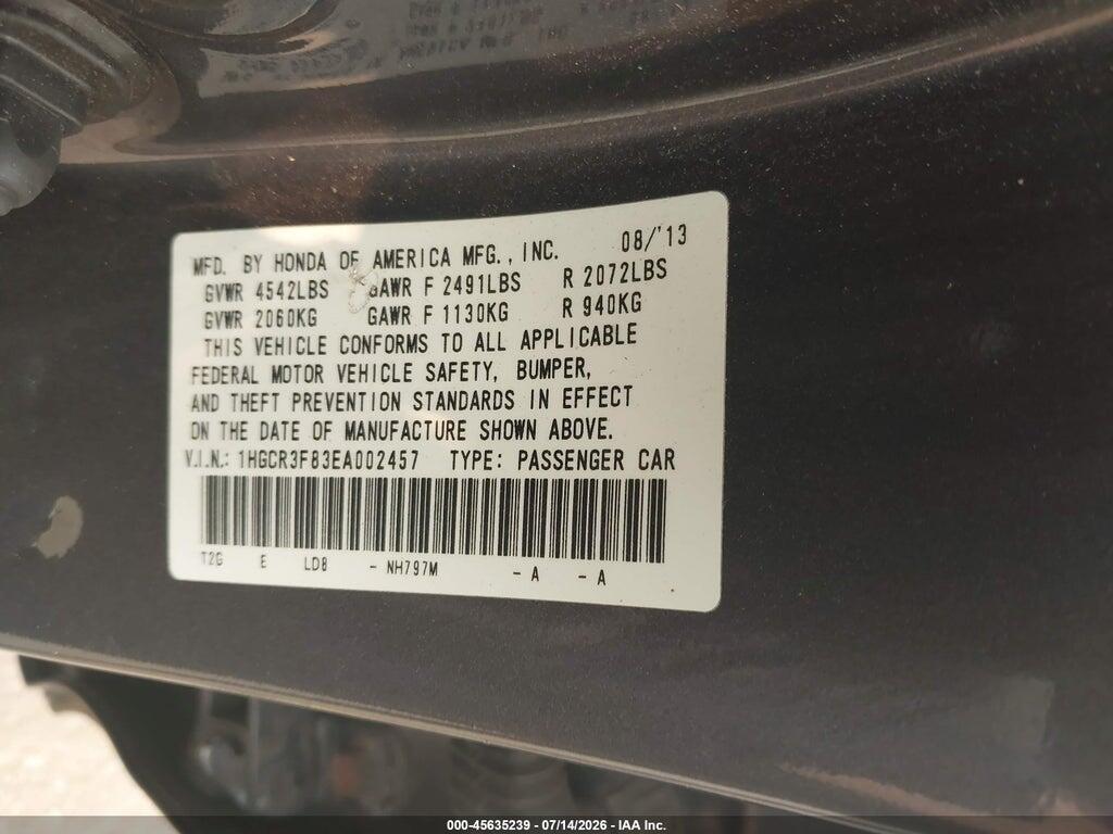 1HGCR3F83EA002457 2014 HONDA ACCORD photo no. 9