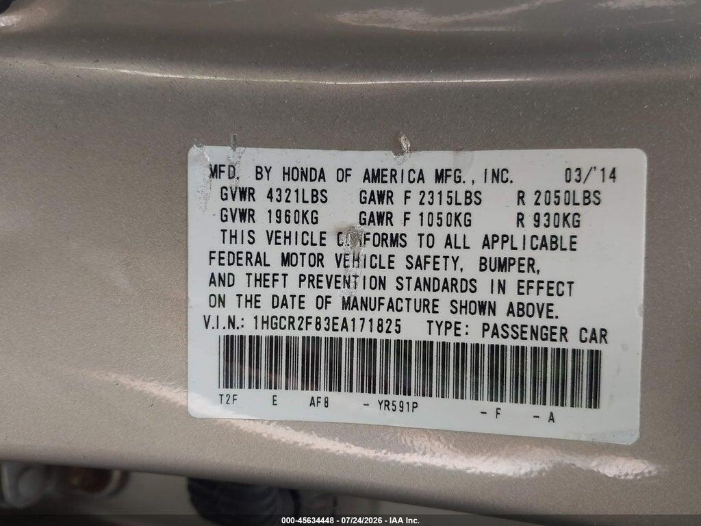 1HGCR2F83EA171825 2014 HONDA ACCORD photo no. 9