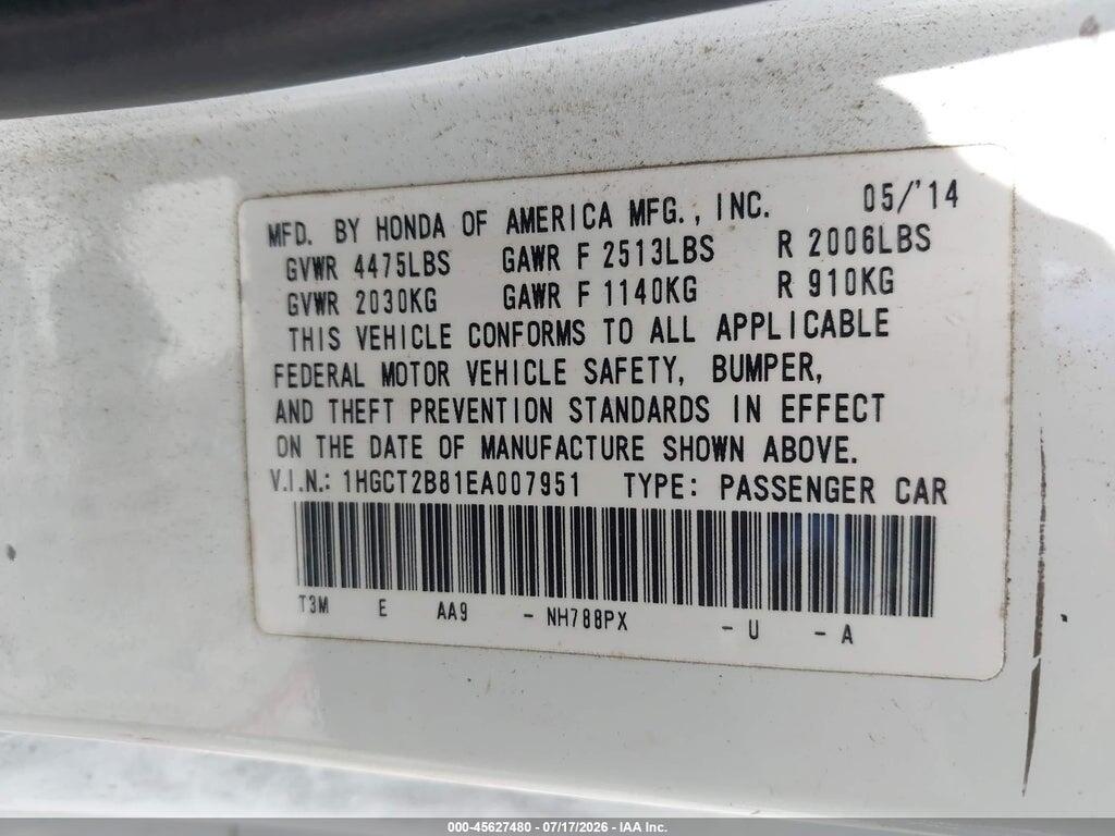 1HGCT2B81EA007951 2014 HONDA ACCORD photo no. 9