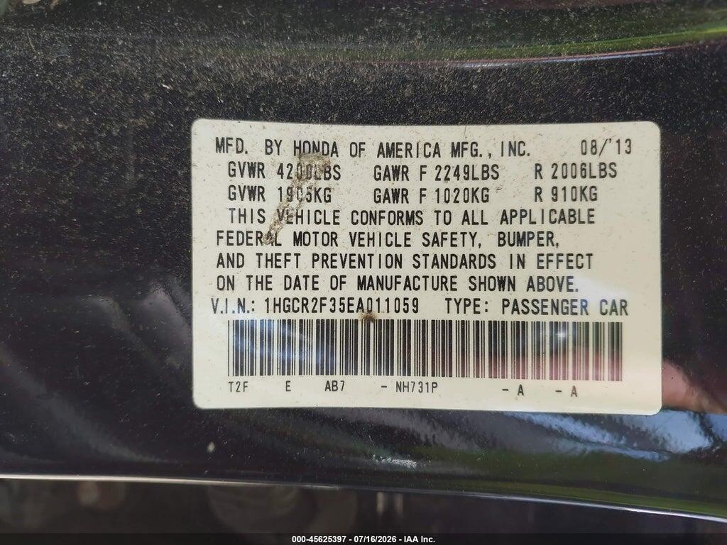 1HGCR2F35EA011059 2014 HONDA ACCORD photo no. 9