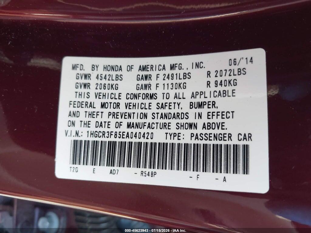 1HGCR3F85EA040420 2014 HONDA ACCORD photo no. 9