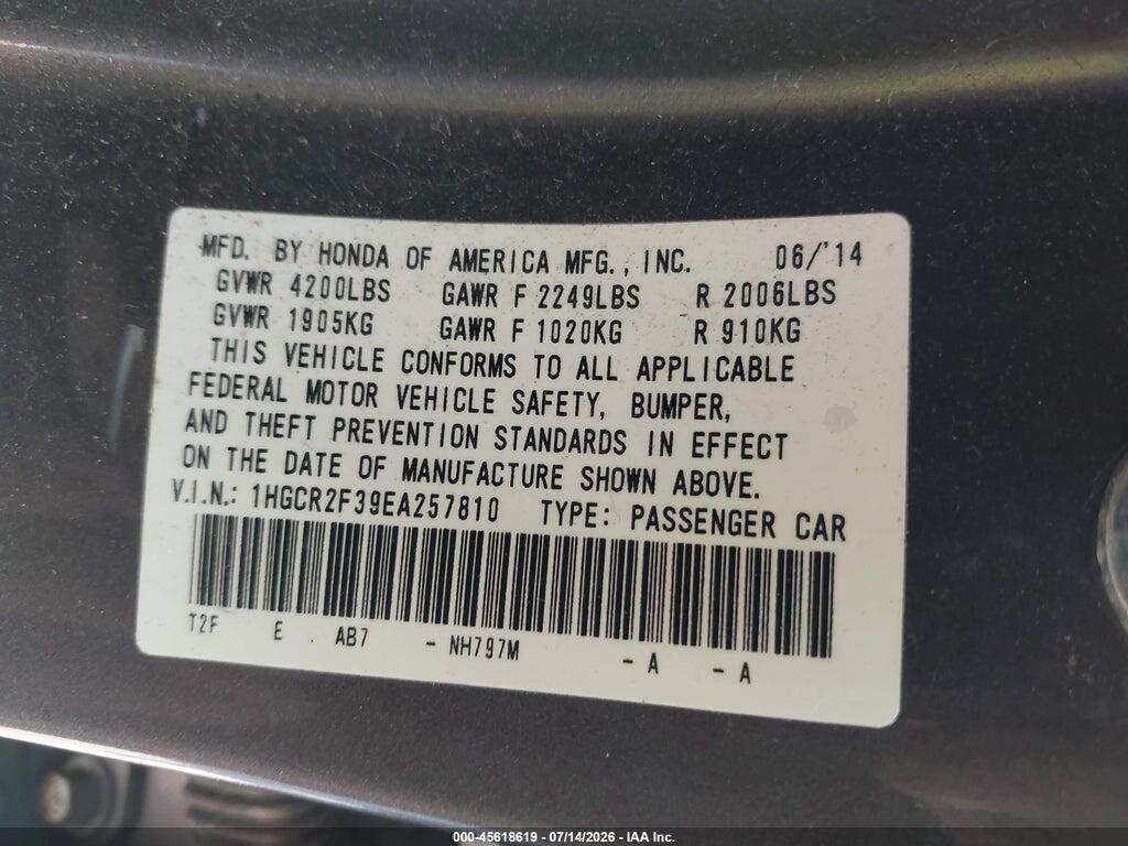 1HGCR2F39EA257810 2014 HONDA ACCORD photo no. 9