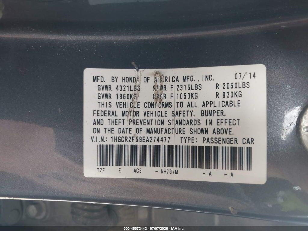 1HGCR2F59EA274477 2014 HONDA ACCORD photo no. 9