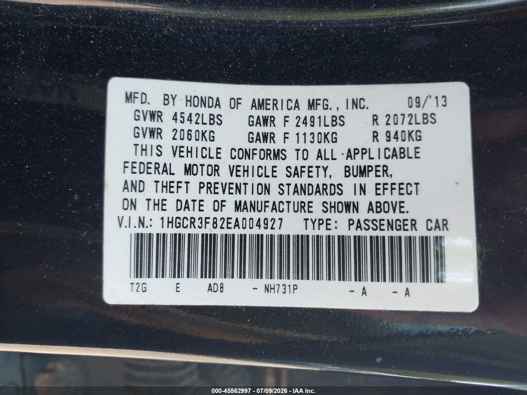 1HGCR3F82EA004927 2014 HONDA ACCORD photo no. 9
