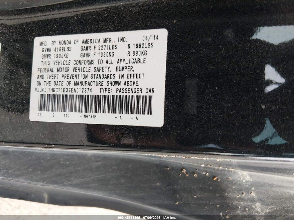1HGCT1B37EA012974 2014 HONDA ACCORD photo no. 9