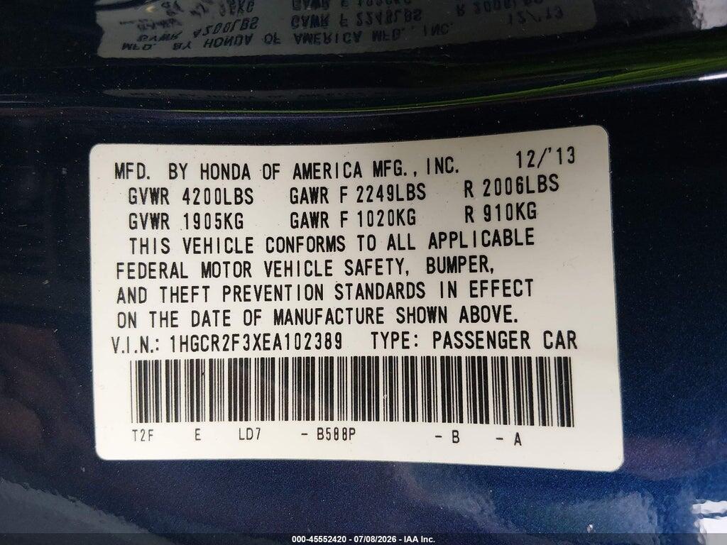 1HGCR2F3XEA102389 2014 HONDA ACCORD photo no. 9