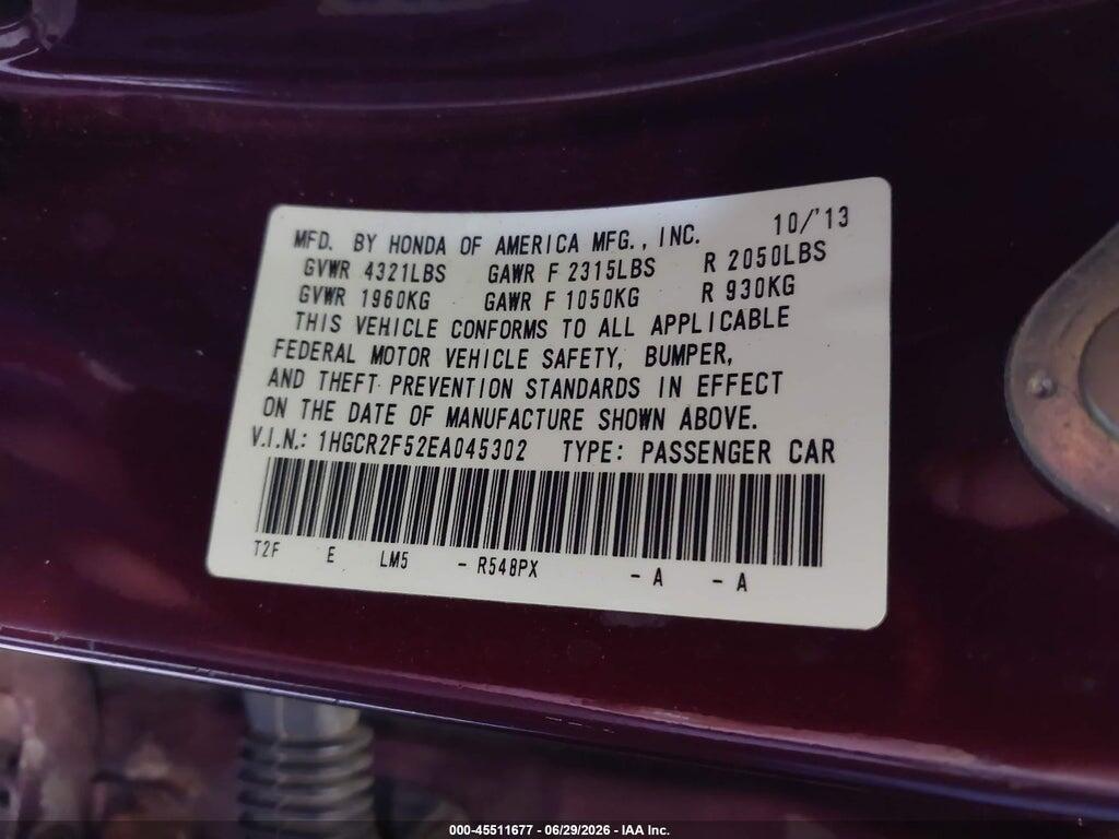1HGCR2F52EA045302 2014 HONDA ACCORD photo no. 9