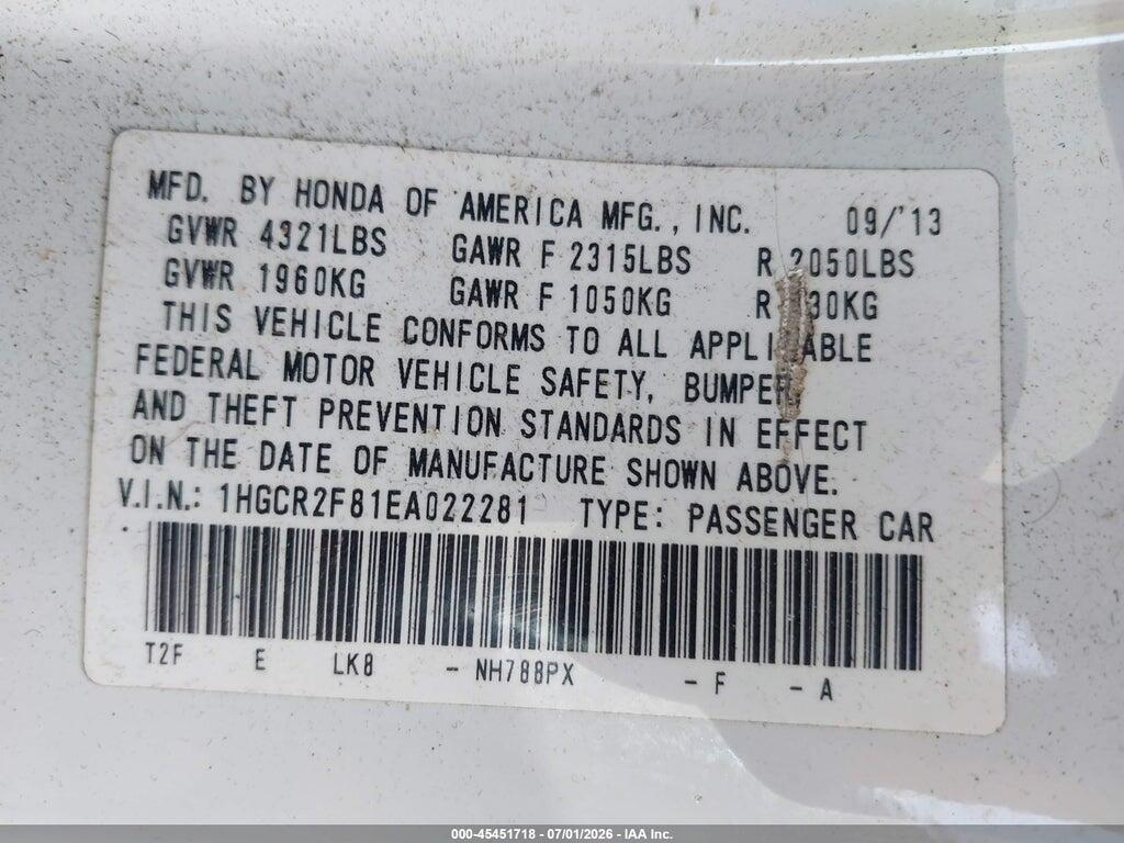 1HGCR2F81EA022281 2014 HONDA ACCORD photo no. 9