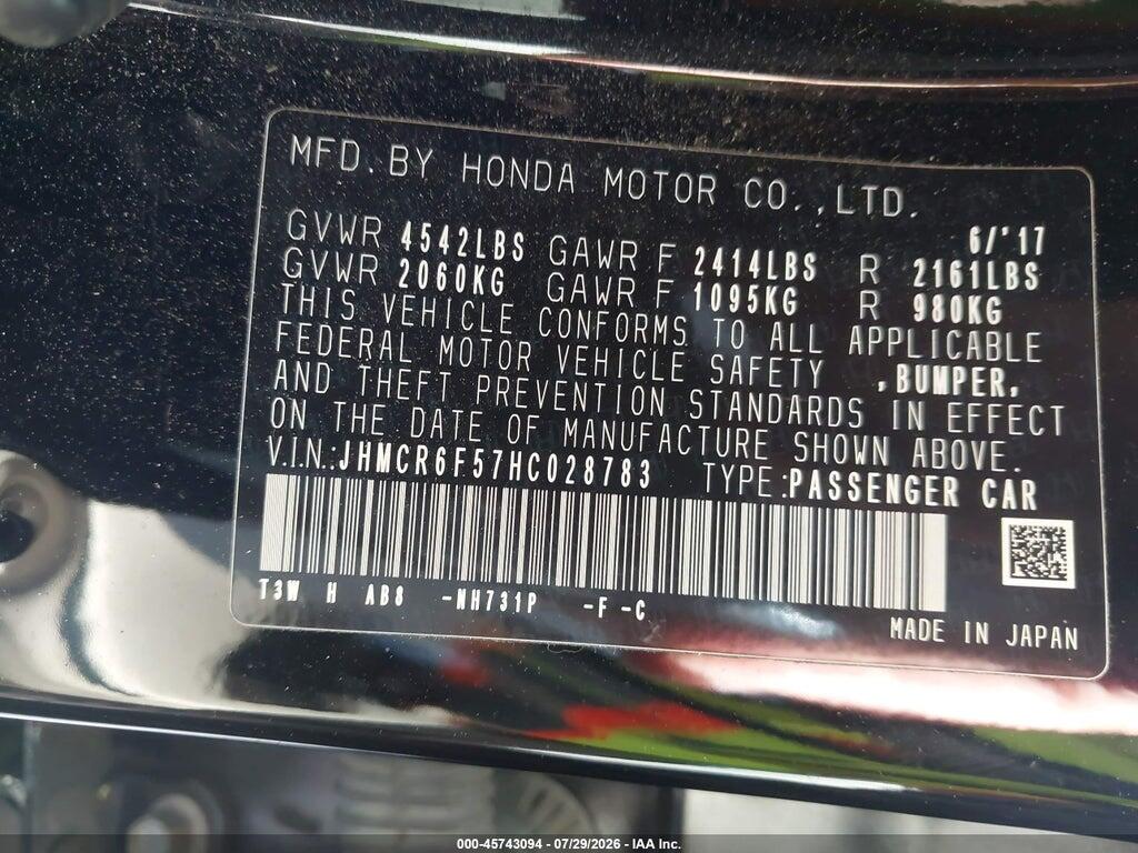 JHMCR6F57HC028783 2017 HONDA ACCORD HYBRID photo no. 9