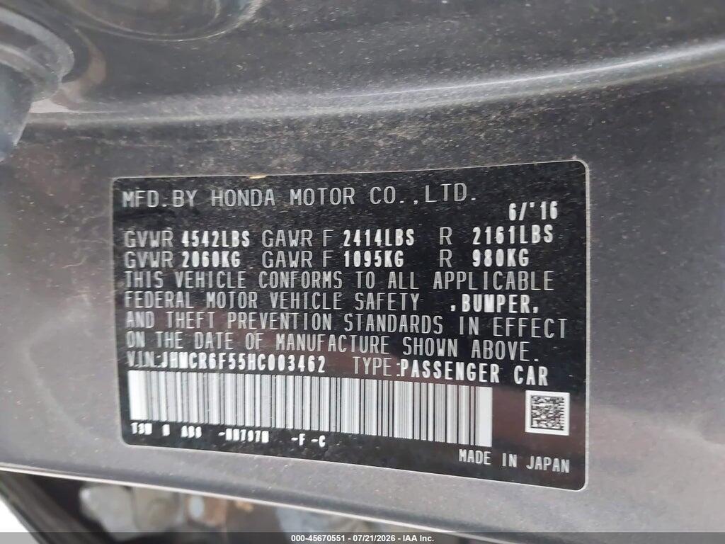 JHMCR6F55HC003462 2017 HONDA ACCORD HYBRID photo no. 9
