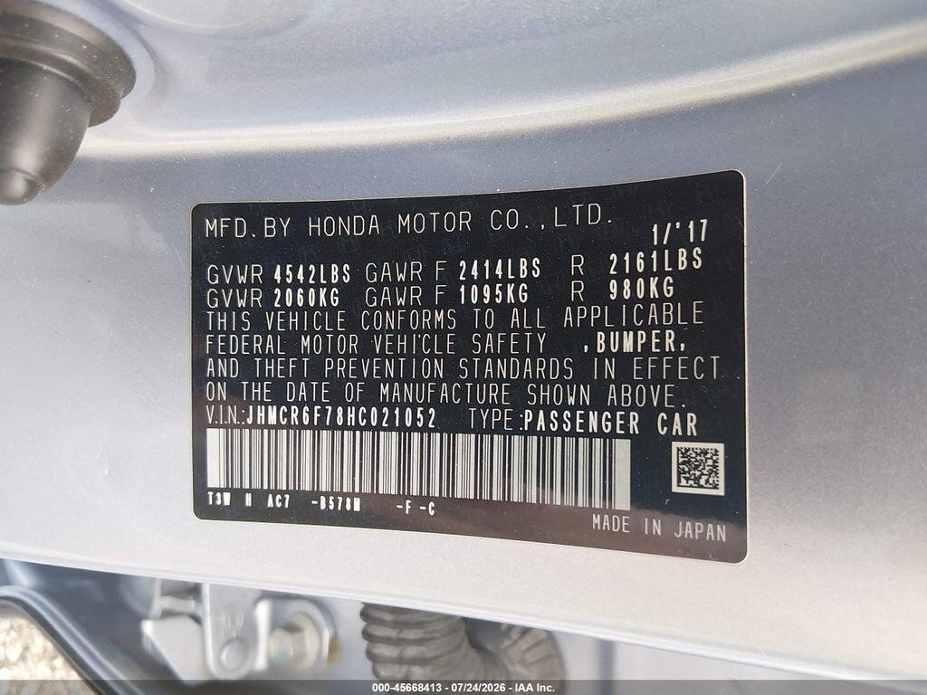 JHMCR6F78HC021052 2017 HONDA ACCORD HYBRID photo no. 9