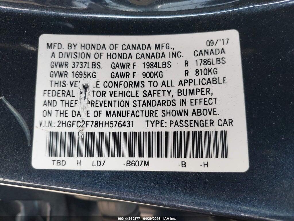 2HGFC2F78HH576431 2017 HONDA CIVIC photo no. 9