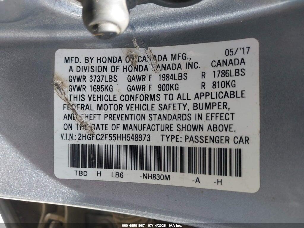 2HGFC2F55HH548973 2017 HONDA CIVIC photo no. 9