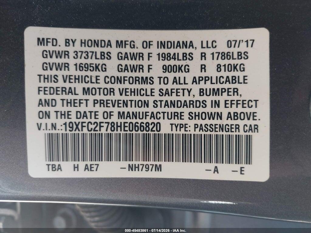 19XFC2F78HE066820 2017 HONDA CIVIC photo no. 9