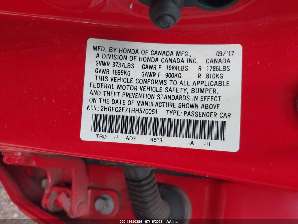 2HGFC2F71HH570051 2017 HONDA CIVIC photo no. 9