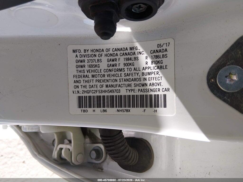 2HGFC2F53HH549703 2017 HONDA CIVIC photo no. 9