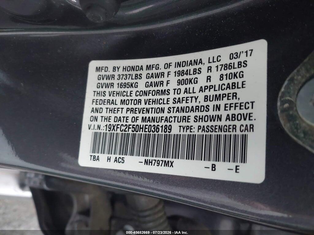 19XFC2F50HE036189 2017 HONDA CIVIC photo no. 9