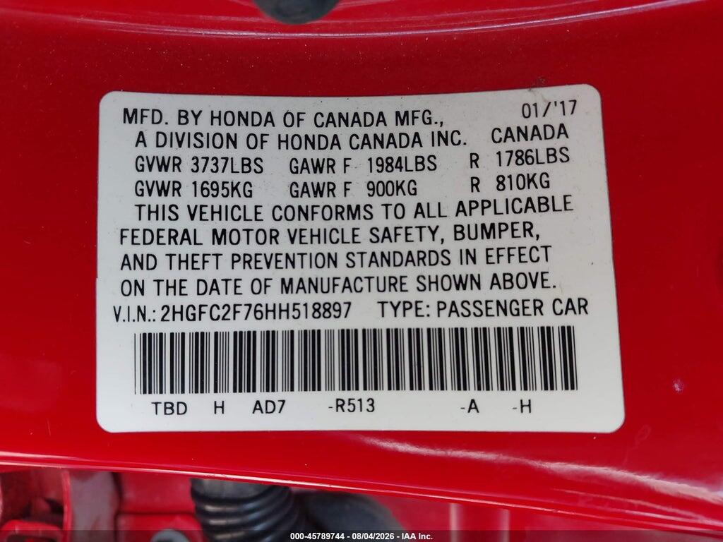 2HGFC2F76HH518897 2017 HONDA CIVIC photo no. 9