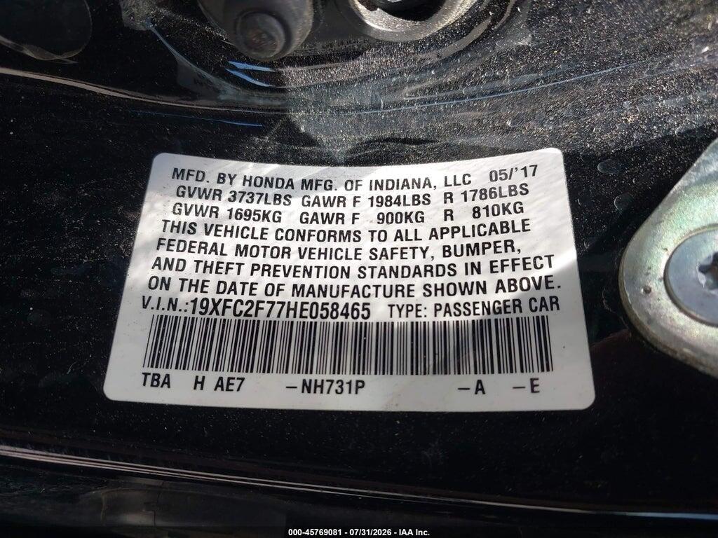 19XFC2F77HE058465 2017 HONDA CIVIC photo no. 9