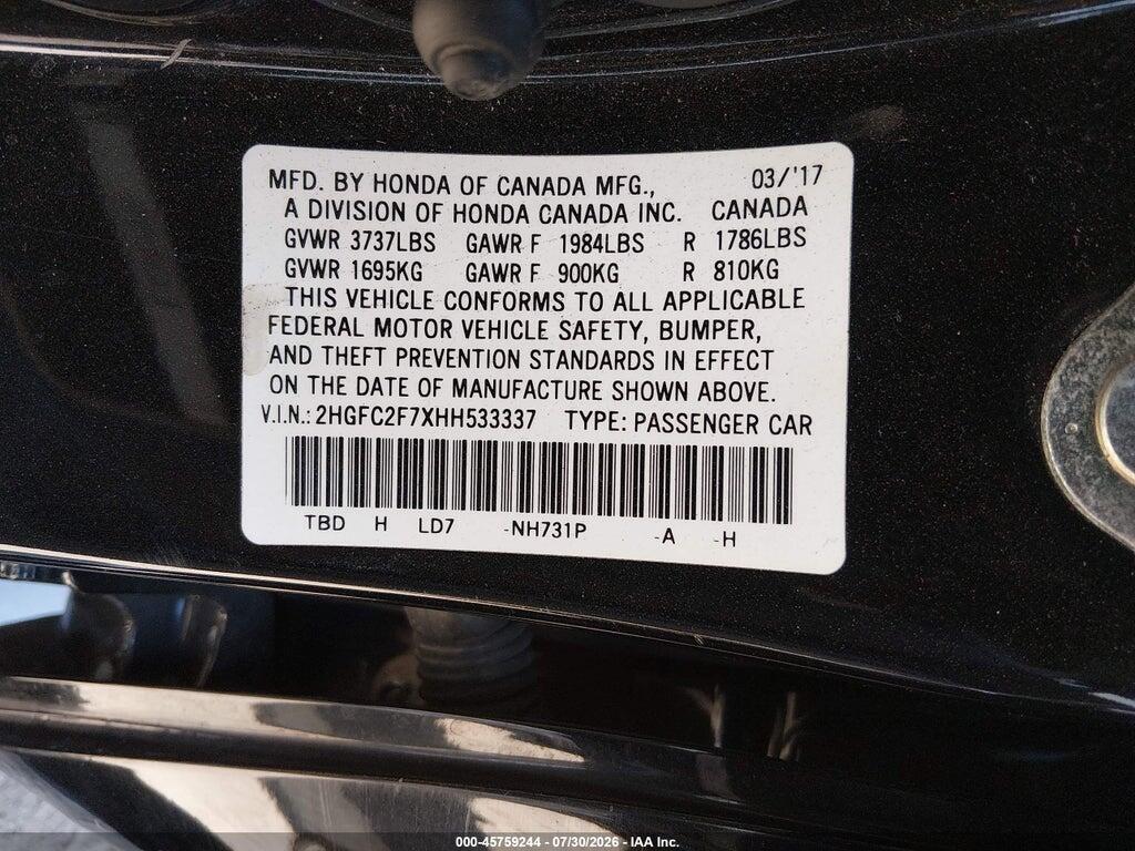 2HGFC2F7XHH533337 2017 HONDA CIVIC photo no. 9