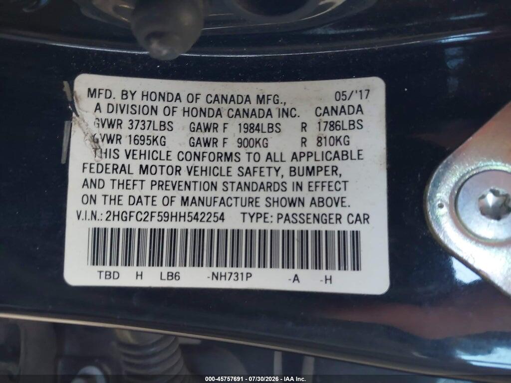 2HGFC2F59HH542254 2017 HONDA CIVIC photo no. 9