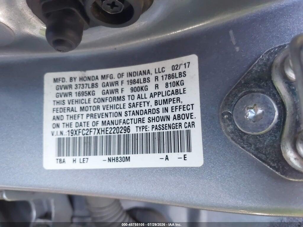 19XFC2F7XHE220296 2017 HONDA CIVIC photo no. 9