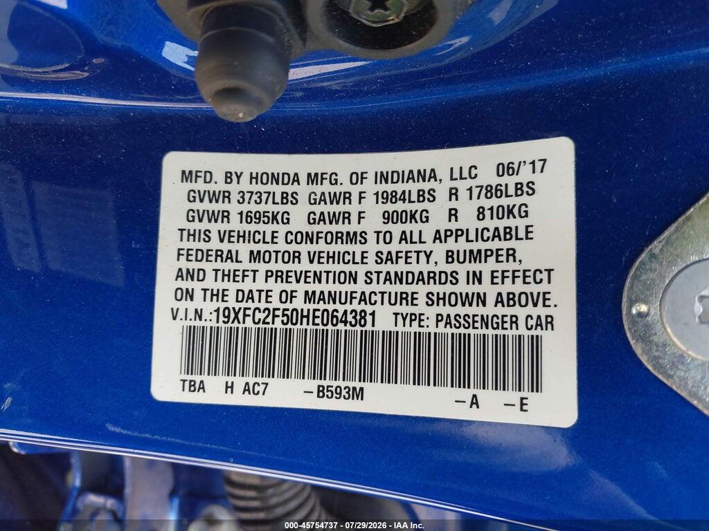 19XFC2F50HE064381 2017 HONDA CIVIC photo no. 9