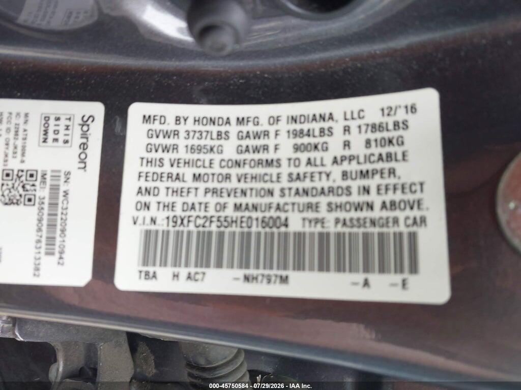 19XFC2F55HE016004 2017 HONDA CIVIC photo no. 9