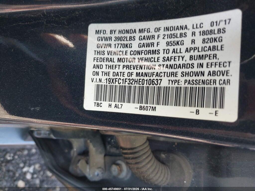 19XFC1F32HE010637 2017 HONDA CIVIC photo no. 9