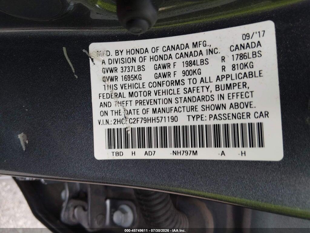 2HGFC2F79HH571190 2017 HONDA CIVIC photo no. 9