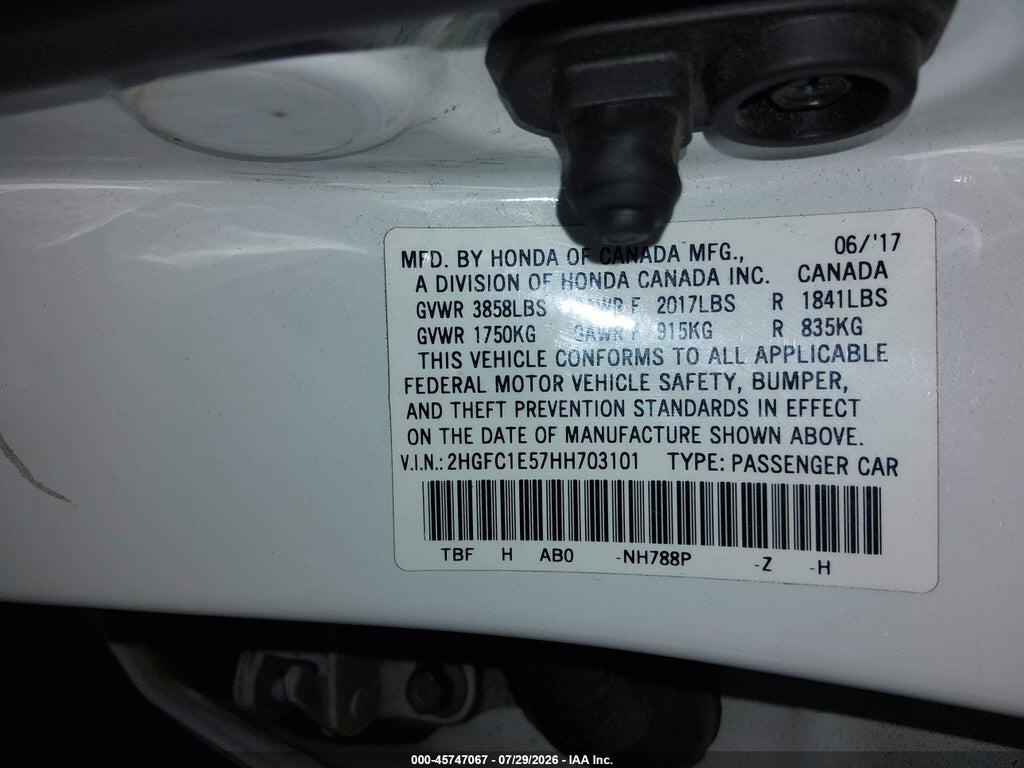 2HGFC1E57HH703101 2017 HONDA CIVIC photo no. 9