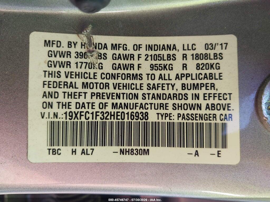 19XFC1F32HE016938 2017 HONDA CIVIC photo no. 9