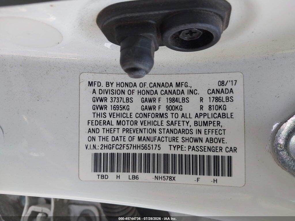 2HGFC2F57HH565175 2017 HONDA CIVIC photo no. 9