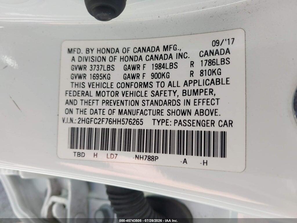 2HGFC2F76HH576265 2017 HONDA CIVIC photo no. 9