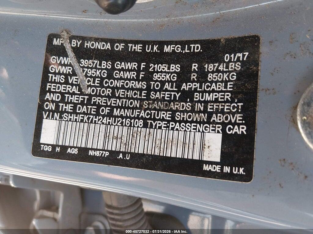 SHHFK7H24HU216108 2017 HONDA CIVIC photo no. 9