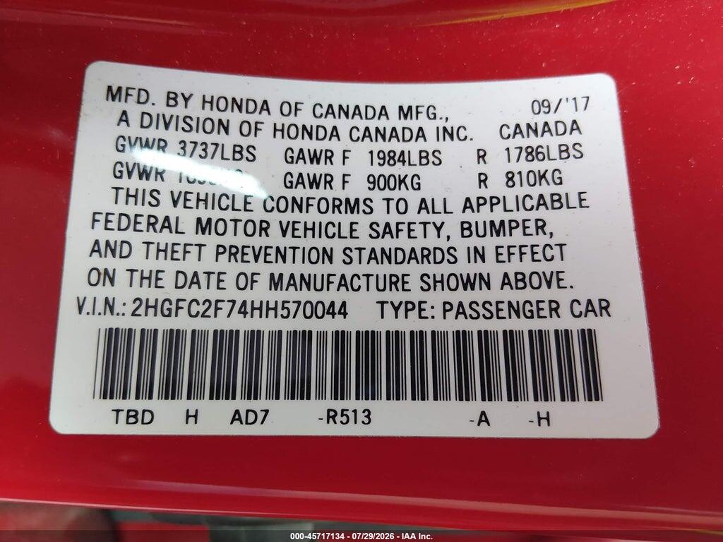 2HGFC2F74HH570044 2017 HONDA CIVIC photo no. 9
