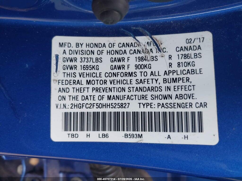 2HGFC2F50HH525827 2017 HONDA CIVIC photo no. 9