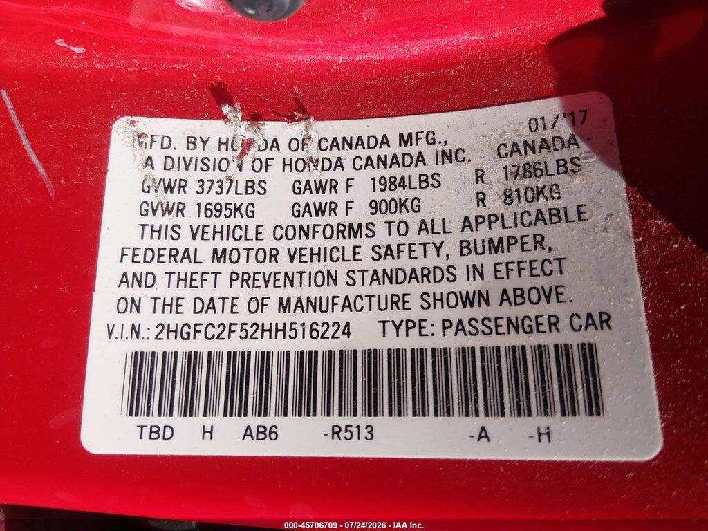2HGFC2F52HH516224 2017 HONDA CIVIC photo no. 9