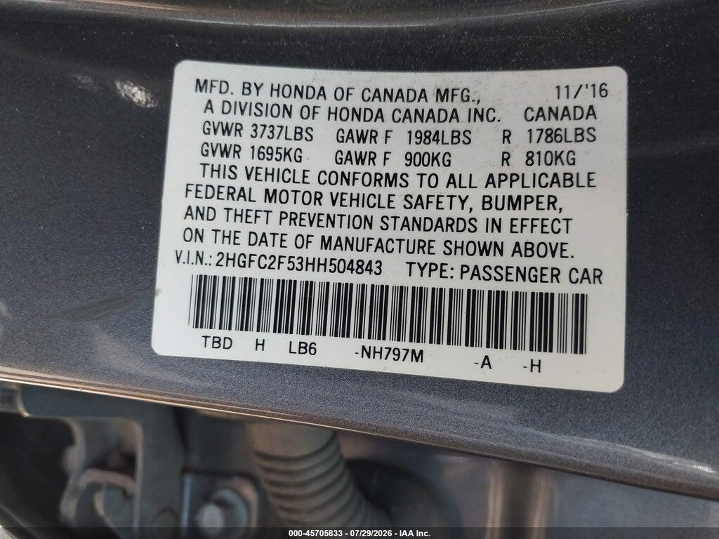 2HGFC2F53HH504843 2017 HONDA CIVIC photo no. 9