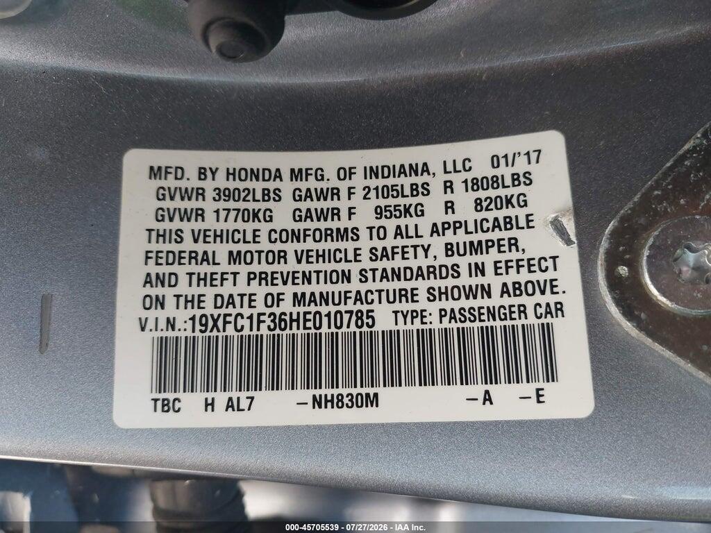 19XFC1F36HE010785 2017 HONDA CIVIC photo no. 9
