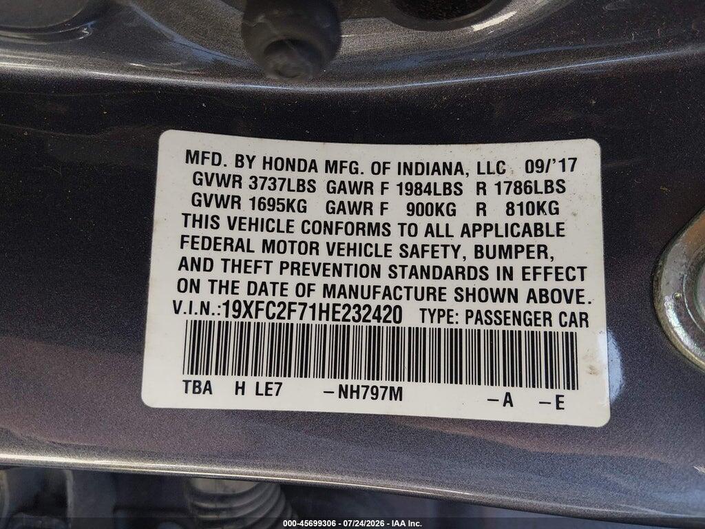 19XFC2F71HE232420 2017 HONDA CIVIC photo no. 9